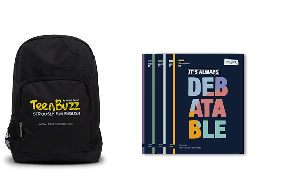 Libri di testo e borsa della serie “It’s Always Debatable”
