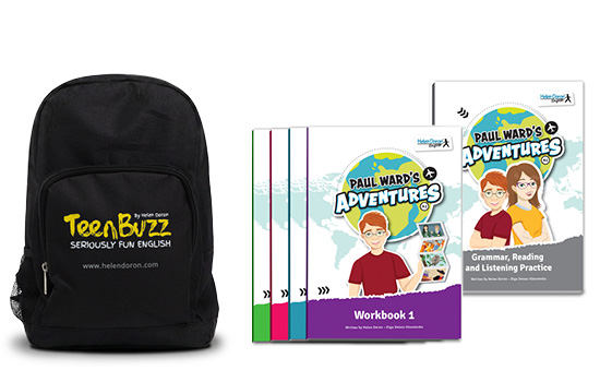 Libri e borsa del corso “Le avventure di Paul Ward”